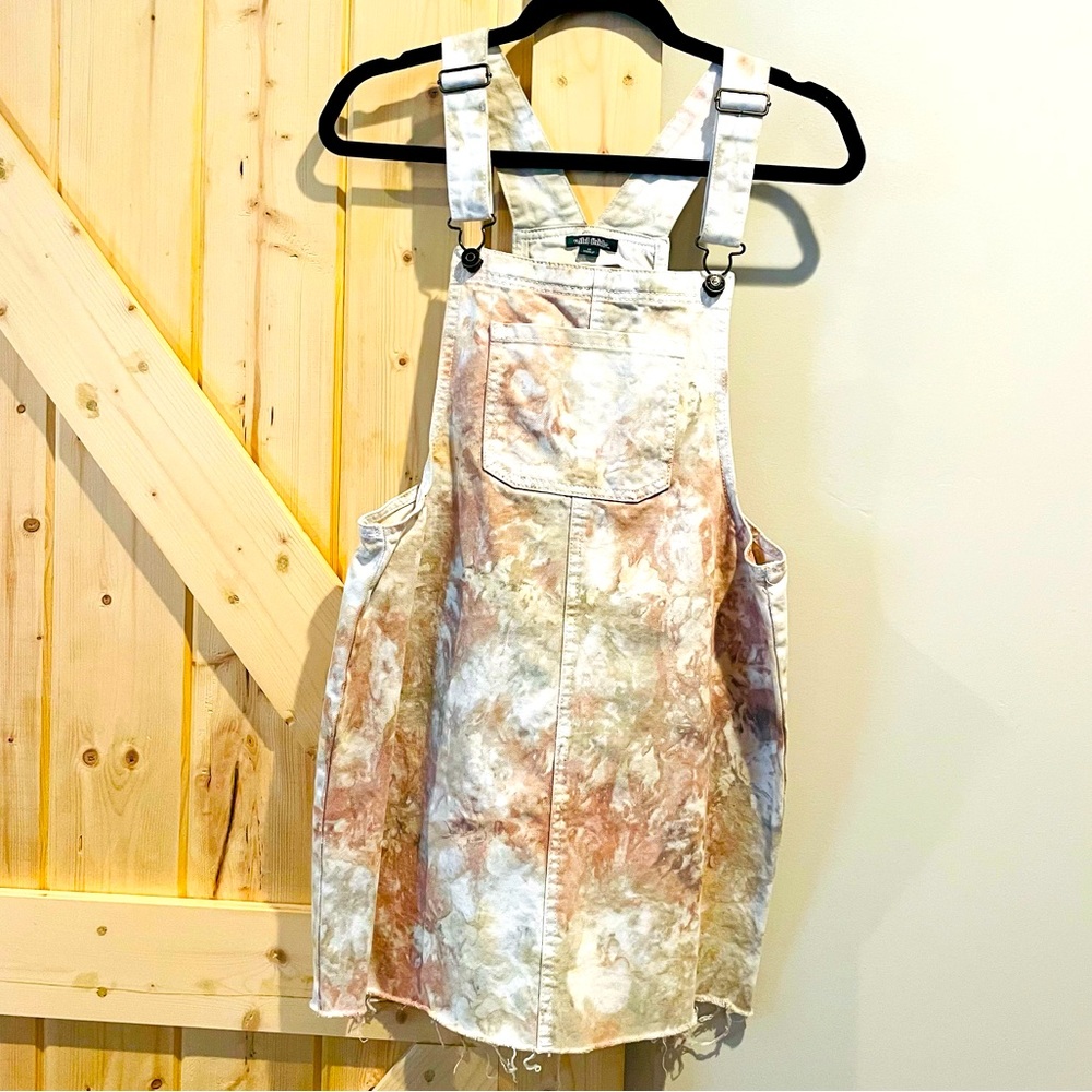 Denim tie-dye overall dress